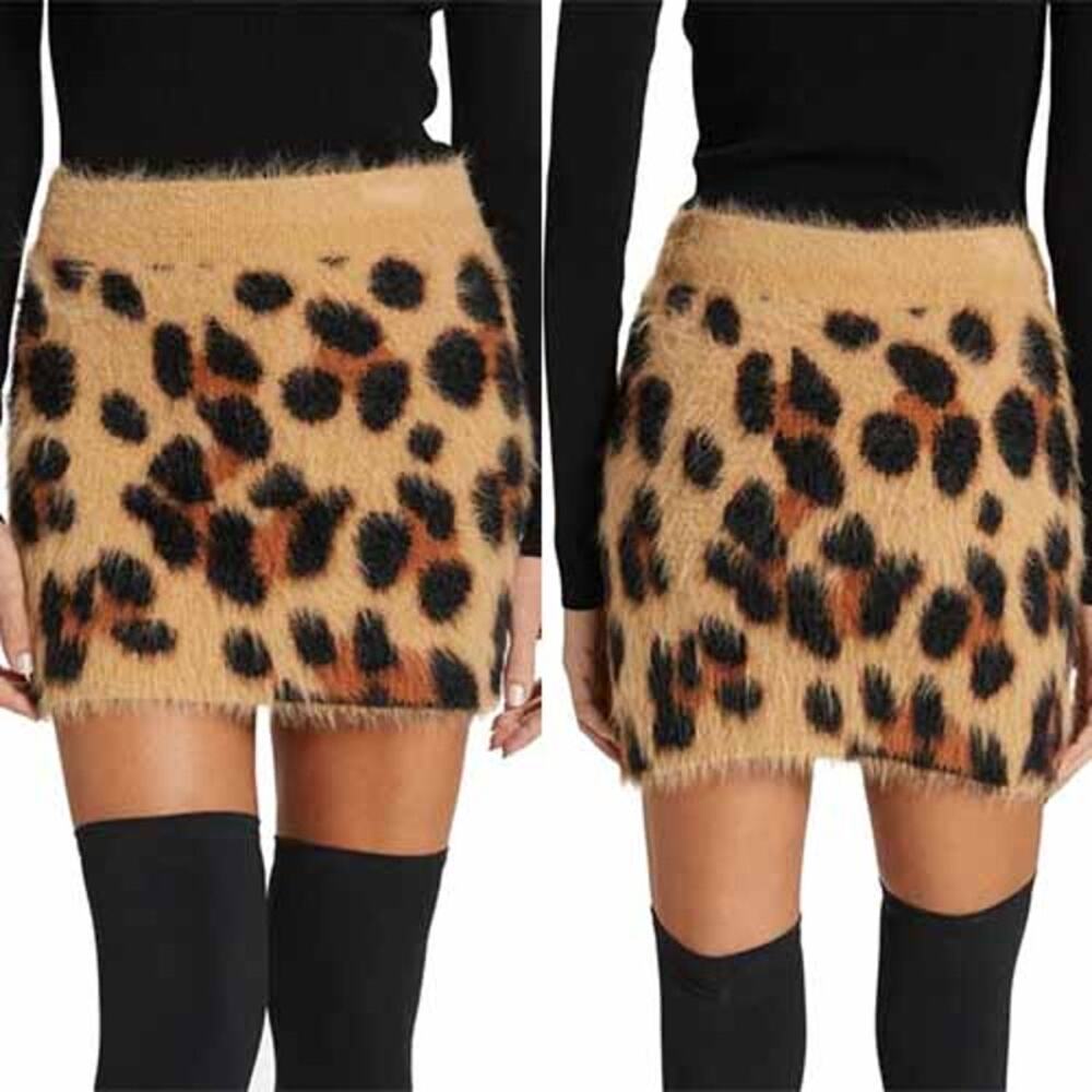 Simon Miller Frazzle Cheetah Knit Ribbed Pull On Mini Skirt Multi Color Size:M/L